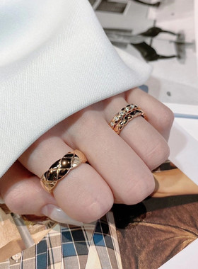 高版本菱格纹戒指ins叠戴轻奢