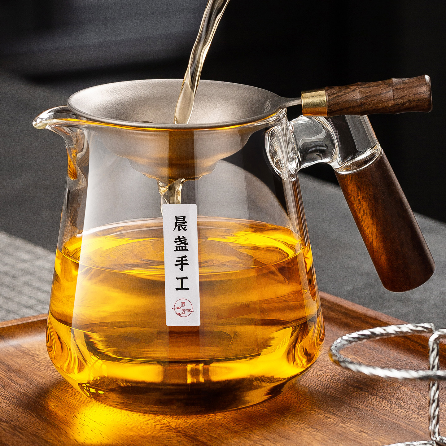 玻璃公道杯高档2026新款纯钛茶滤网一体过滤套装分茶器木柄泡茶杯