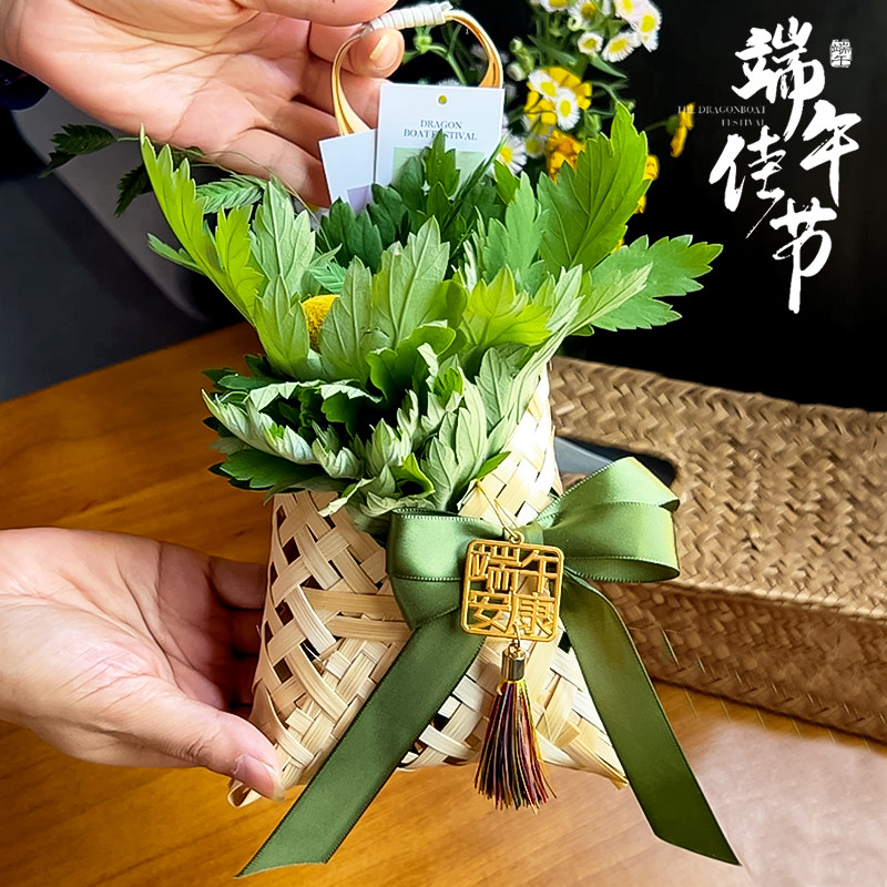 端午节鲜艾草装饰挂件仿真艾草花环门挂饰社区沙龙DIY活动材料包