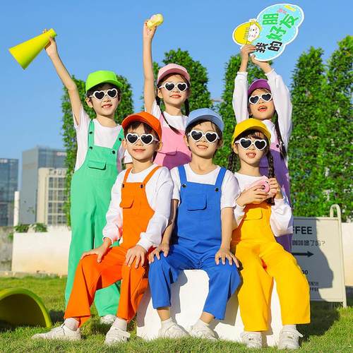 儿童糖果色背带裤合唱演出班服