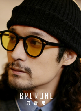 BRERONE权志龙同款复古风黄色墨镜男女防紫外线偏光太阳眼镜美式