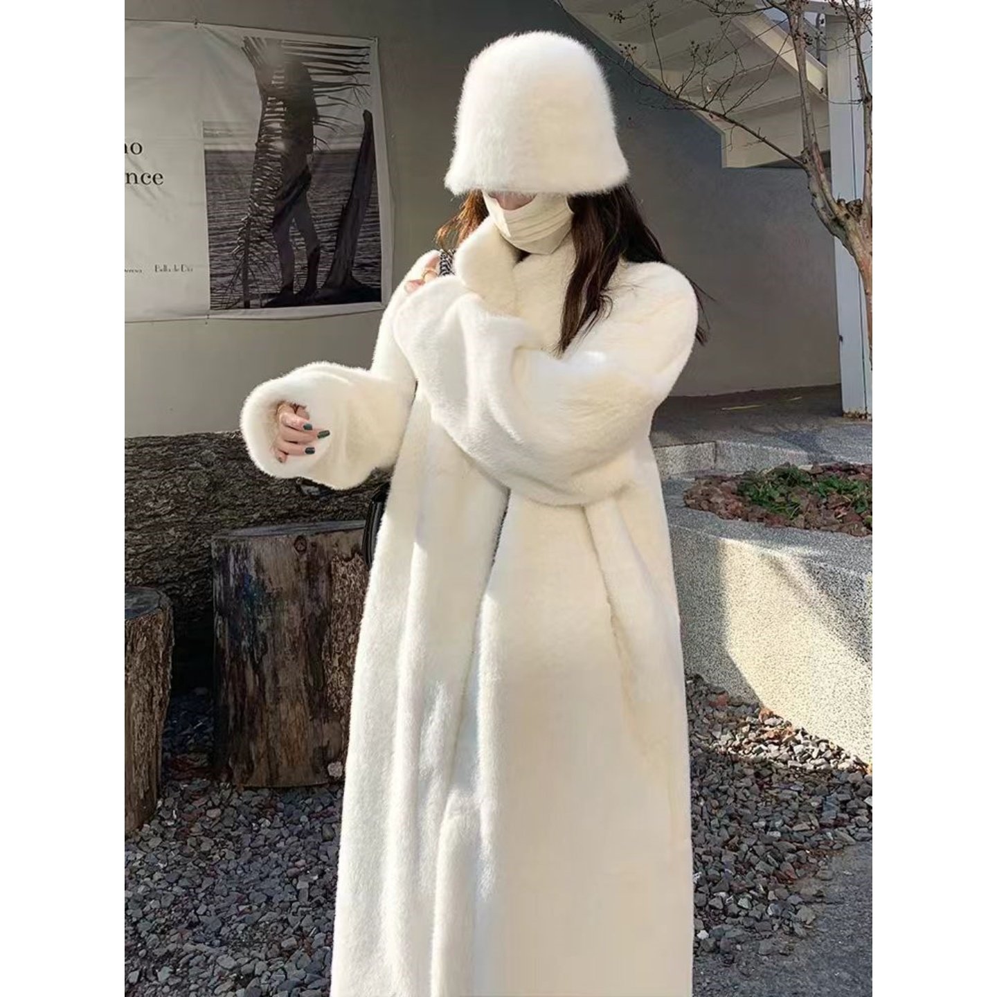 LVRONSDKH 加厚中长款立领羊绒毛环保皮毛一体单排扣大衣外套女