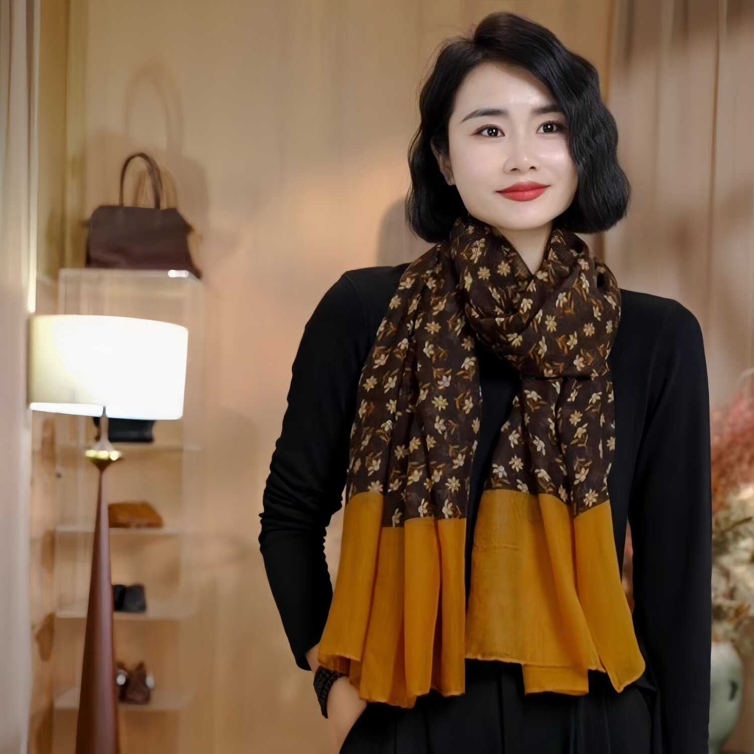 女士围巾时尚印花长款优雅气质休闲春秋文艺围脖丝巾棉麻洋气大气