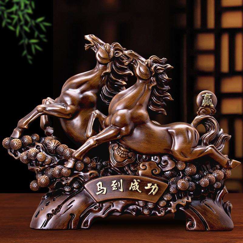 马到成功双赢马摆件客厅酒柜电视柜装饰品办公室桌开业送礼工艺品