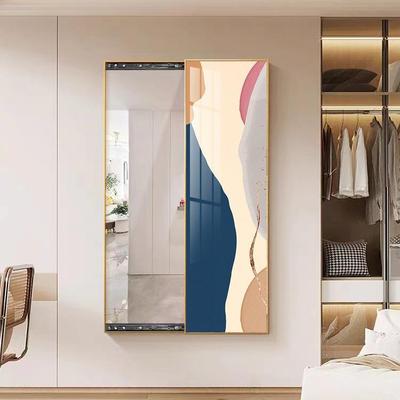 现代简约玄关推拉全身镜装饰画抽象隐藏式试衣镜挂画卧室镜子壁画