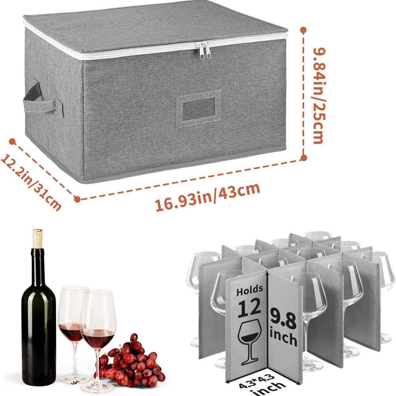 亚马逊酒杯收纳盒带隔板玻璃器皿存储容器 香槟杯红酒杯收纳盒子