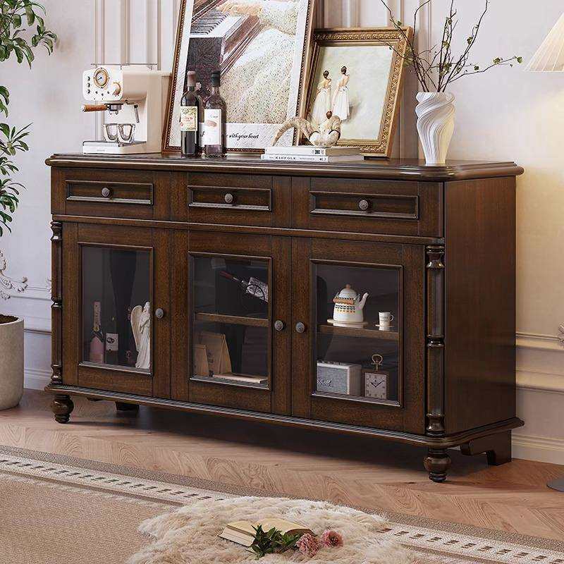 餐边柜美式复古乡村餐厅老钱酒柜客厅实木柜子斗柜一体靠墙储物柜