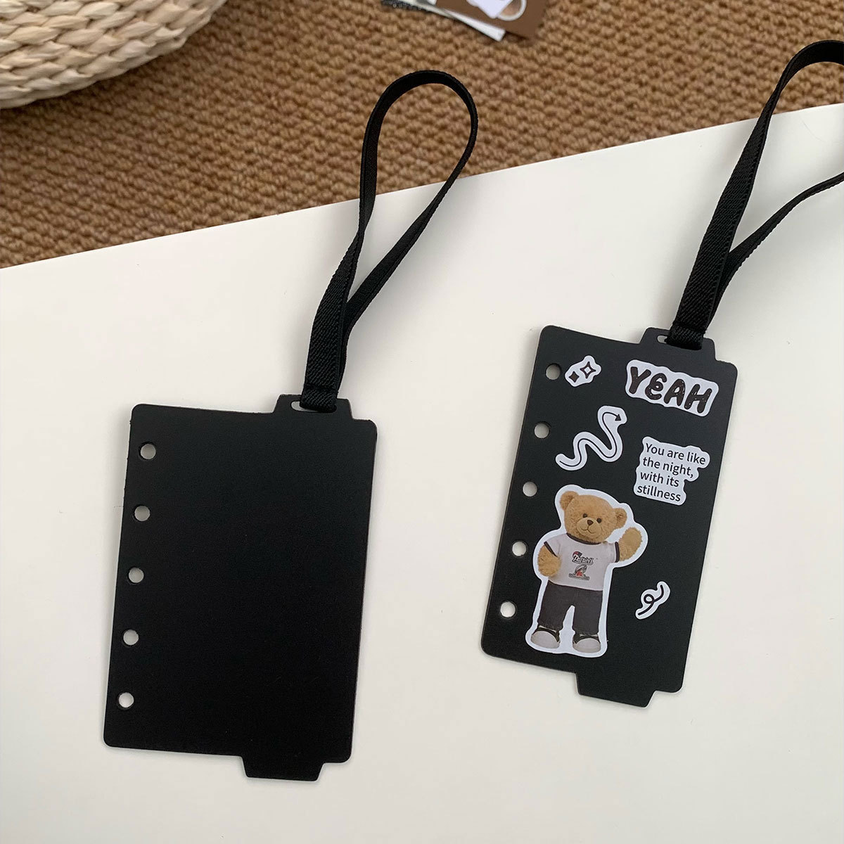 黑色M5绑带分隔垫板分类板A8活页本手帐本子固定绑绳