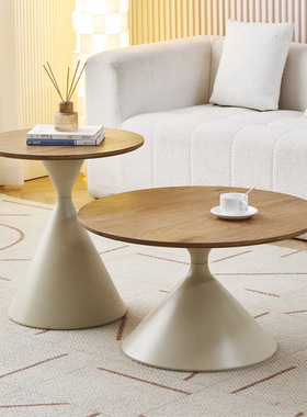 奶油风碳钢茶几家用极简客厅小户型现代简约高级感圆形可移动边几