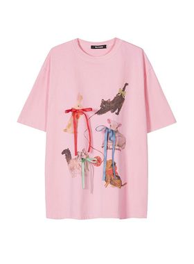 Fudge Pink 2025夏季新品美式复古可爱简约宽松短袖T恤