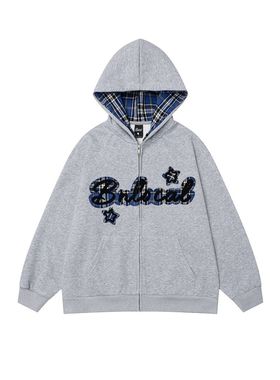 Fudge Pink 2025春季美式复古简约宽松设计感连帽卫衣开衫