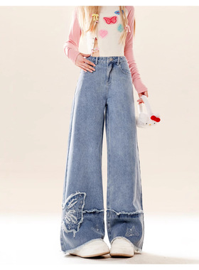 FUDGE PINK 2024秋季新款实拍美式复古辣妹水洗宽松牛仔长裤