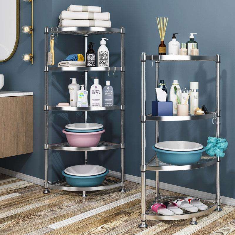 达派屋304不锈钢浴室脸盆架落地式三角卫生间置物架转角收纳架子