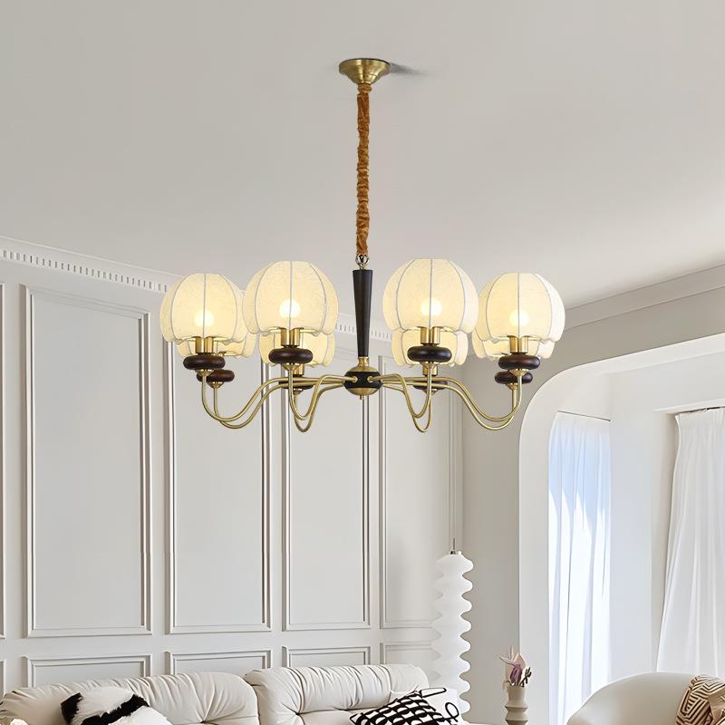 全铜法式中古风客厅吊灯布艺花纹卧室美式餐厅灯南漳洋风胡桃木灯