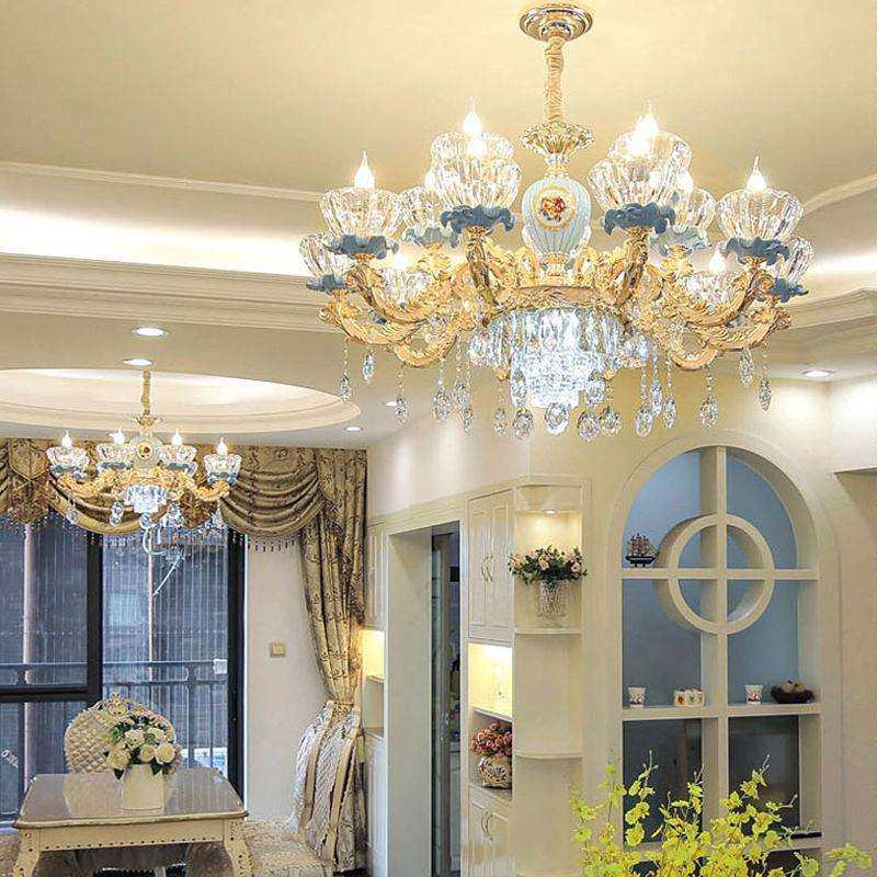 欧式吊灯客厅灯简约现代大气卧室餐厅别墅家庭装陶瓷轻奢水晶灯具