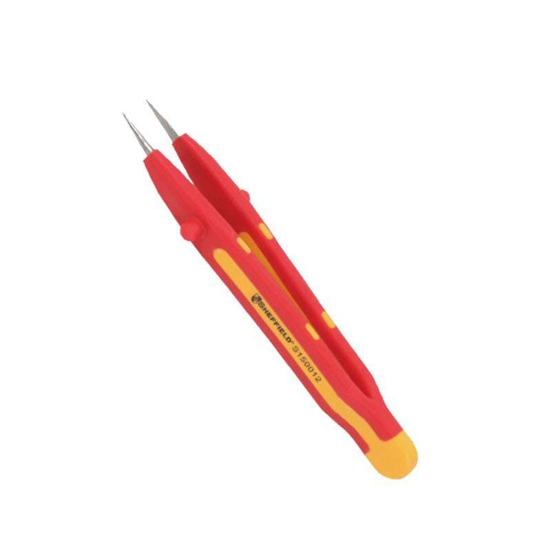钢盾S150012 双色柄绝缘针尖无齿镊子130mm 电工工具镊子