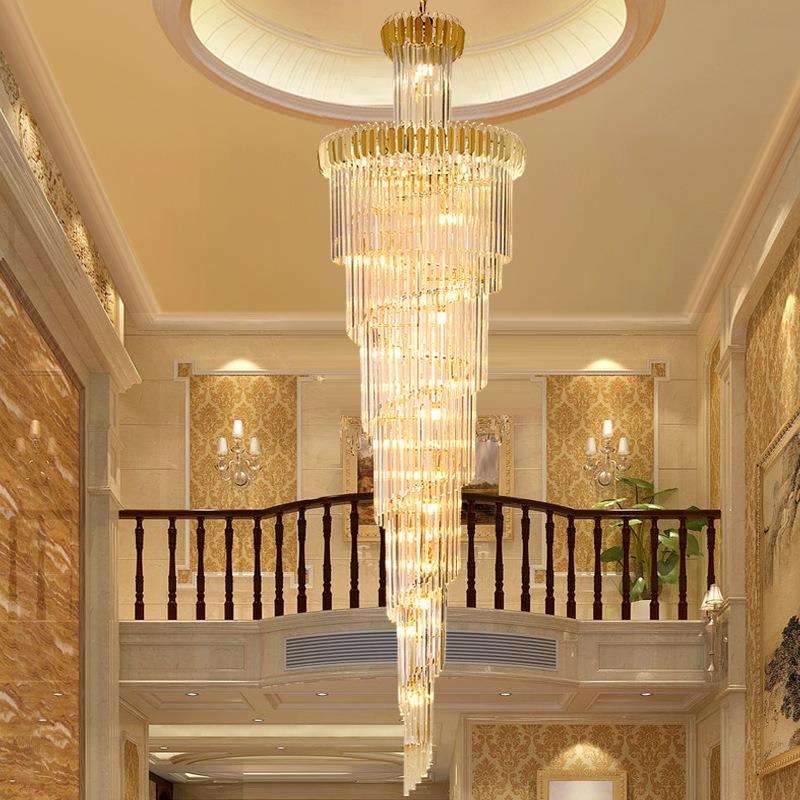 复式楼大吊灯别墅楼梯间长吊灯楼中楼轻奢水晶灯饰广东中山灯具