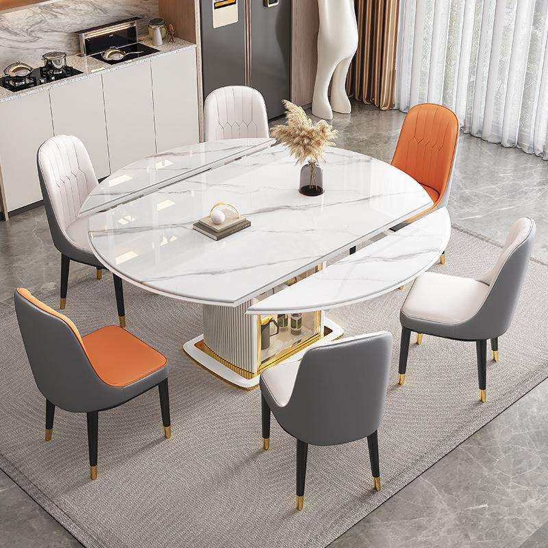 岩板餐桌方圆两用伸缩可变圆形储物现代简约轻奢家用小户型餐桌椅