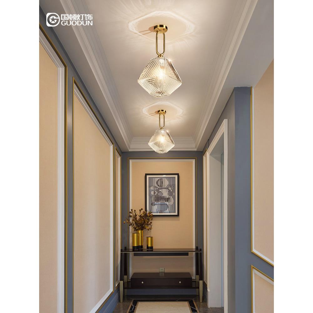 现代简约过道灯阳台灯走廊小吸顶灯创意轻奢美式玄关水晶全铜灯具