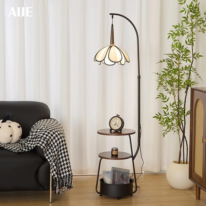 法式中古风落地灯氛围客厅沙发旁边角落灯卧室床头置物架一体台灯