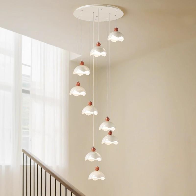 大气楼梯吊灯2025新款蛋壳奶油风高楼层复式loft挑空旋转别墅吊灯