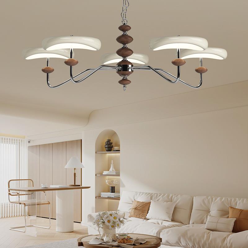 法式奶油风客厅吊灯中古星轨吊链护眼原木大厅主灯全屋灯具大全
