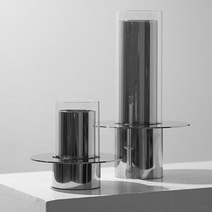 北欧简约现代银色金属玻璃花器花瓶酒店样板房轻奢摆件家居软装