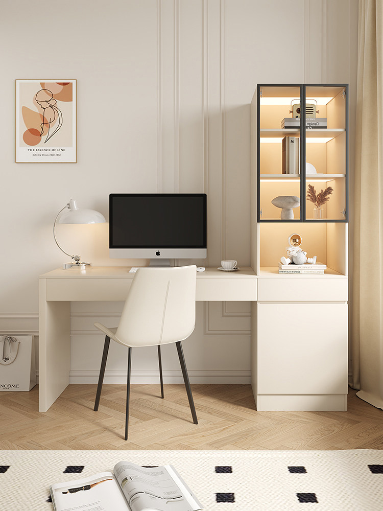 实木书桌书柜一体家用台式电脑桌2025新款学习桌小户型卧室写字桌