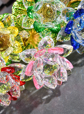 极速水晶莲花摆件粉紫黄s水晶花瓶客厅办公室酒柜寺庙装饰乔迁礼