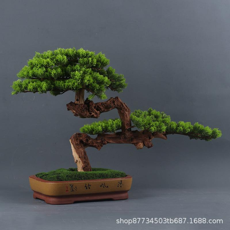 新中式仿真盆景迎客松酒店样板房售楼部软装饰品客厅花卉盆栽摆件