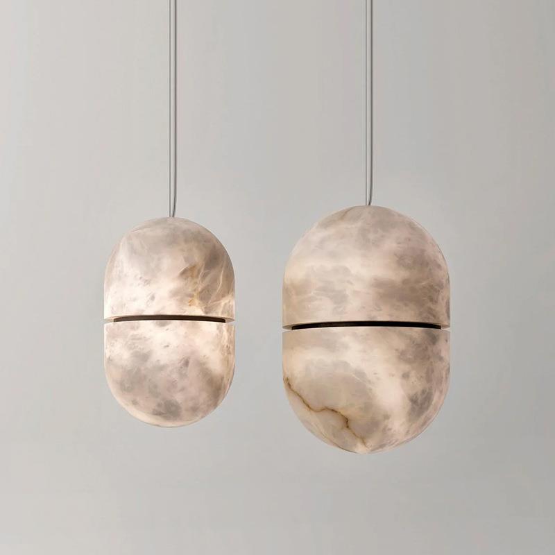 轻奢极简设计师款别野酒店前台吧台床头全铜云石蛋壳氛围吊线灯具