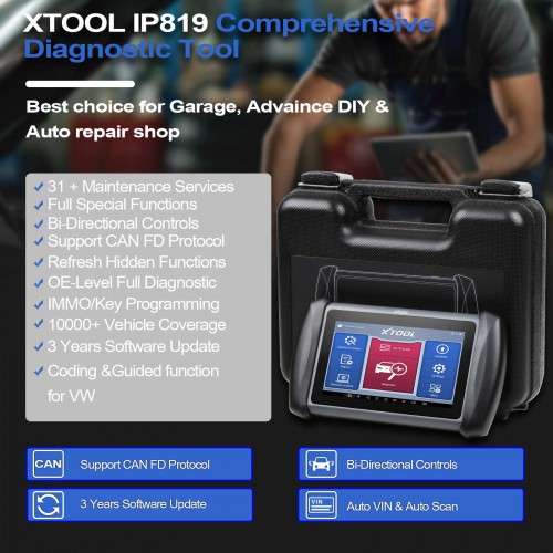 XTOOL InPlus IP819汽车诊断扫描仪ECU编码主动测试OBD2全系统