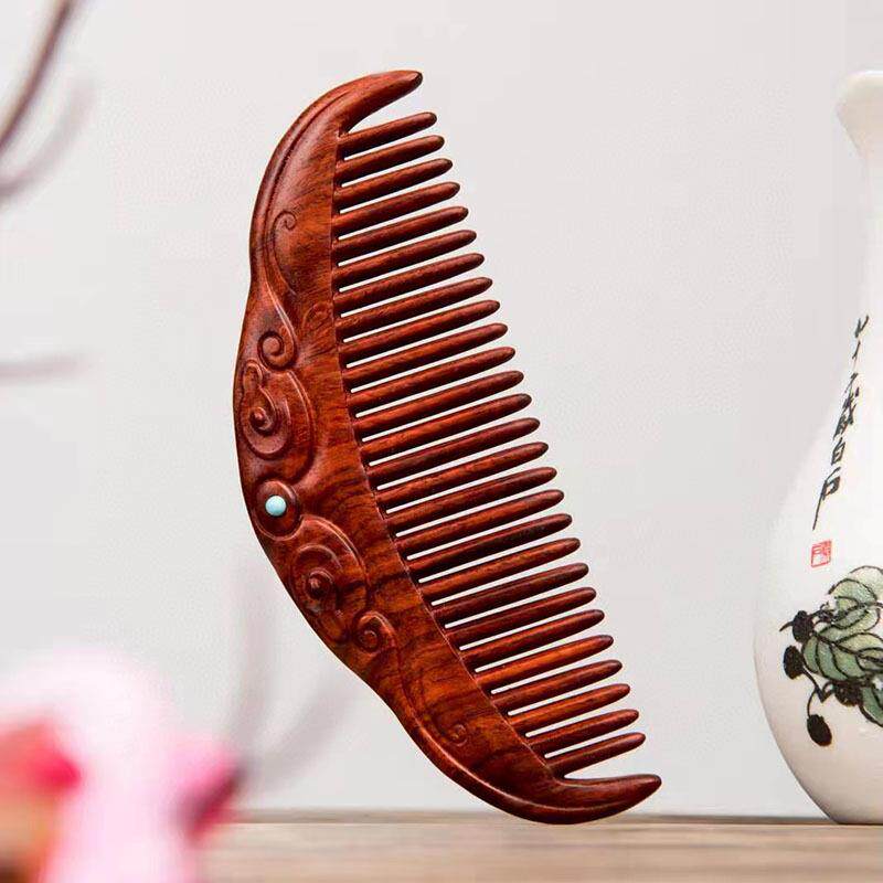 印度小叶紫檀云意木梳整木精工雕刻木梳子工艺品收藏送女友送妈妈