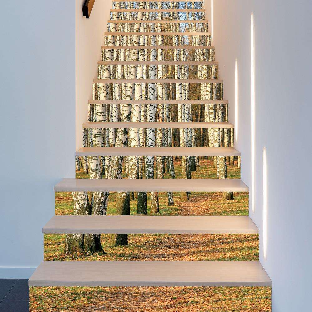 跨境Aliexpress货源13片装白桦树楼梯贴自粘墙贴台阶楼梯家居装饰
