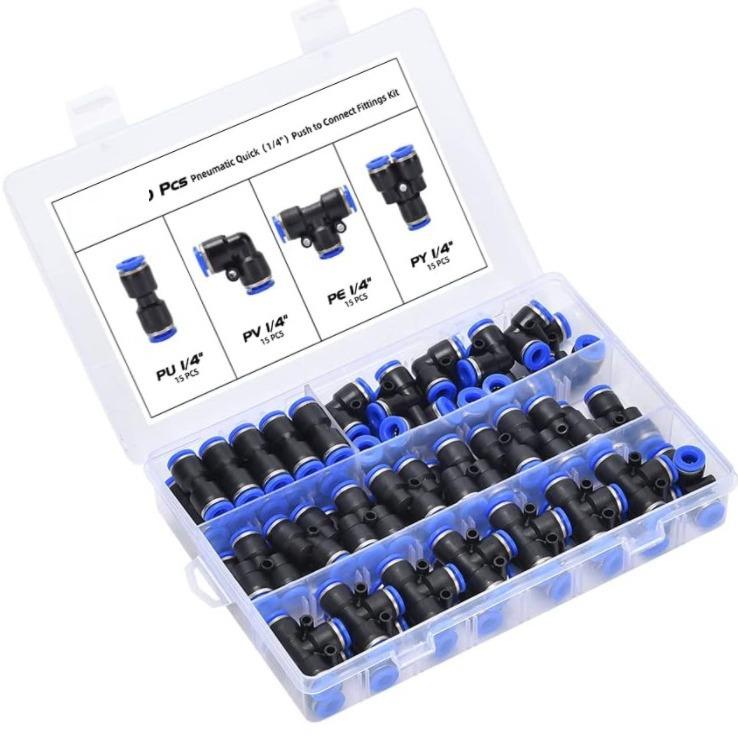 60件快速连接空气软管配件0.64MM15个分配器弯头球座直快速释放