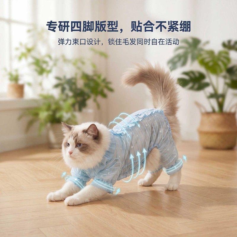 防掉毛神器猫咪衣服夏季薄款透气凉感网纱四脚衣全包护肚宠物猫服图片