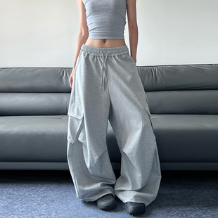 JADEQILIN小众解构空气层叠褶弯刀休闲裤子男女同款宽松阔腿裤