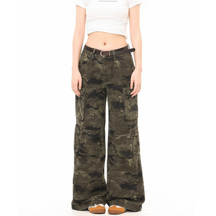 情侣宽松高街cleanfit裤 JADE 裤 直筒微喇多口袋迷彩工装 QILIN美式