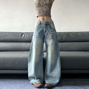 JADEQILIN美式复古cleanfit水洗牛仔裤宽松休闲百搭做旧直筒裤子