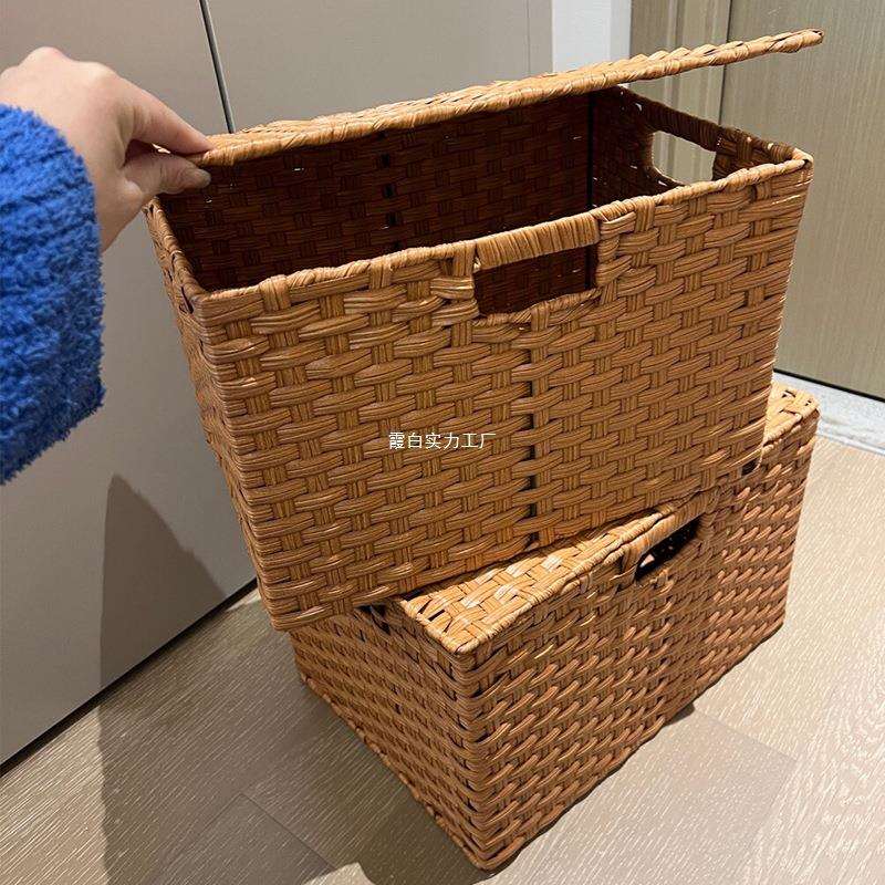 【新家100个快递】衣服柜收纳筐带盖家用大容量仿藤编整理储物筐
