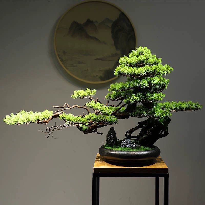 中式仿真迎客松盆景玄关客厅摆件