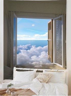 极速法式温馨窗外风景小清新装饰挂布insL风复古卧室床头墙壁背景