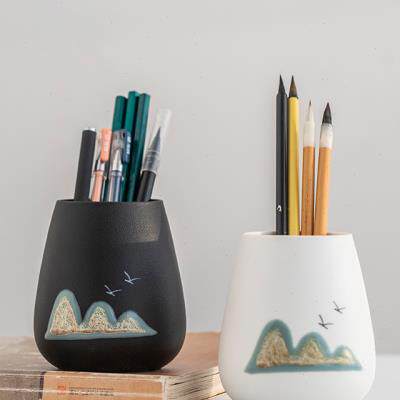 极速远山陶瓷笔筒k时尚简约学生桌面复古中国风办公室多功能收纳