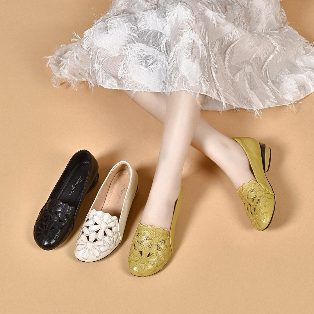 乐福鞋女2024春夏新款花朵镂空单鞋浅口一脚蹬低跟平底鞋女懒人鞋,女鞋,乐福鞋（豆豆鞋）,淘宝优惠券,粉丝福利购,淘宝优惠卷