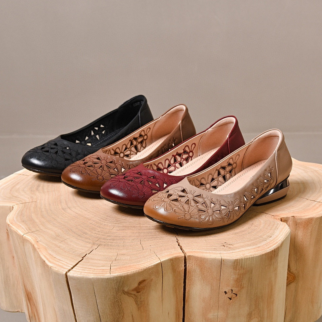 圆头绣花单鞋女鞋2024春夏新款头层牛皮浅口乐福鞋舒适镂空平底鞋,女鞋,乐福鞋（豆豆鞋）,淘宝优惠券,粉丝福利购,淘宝优惠卷