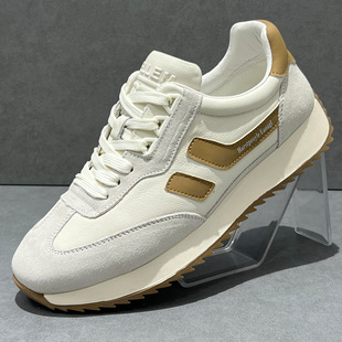 轻便软底运动鞋男款真皮透气德训鞋春季新款低帮厚底休闲百搭男鞋