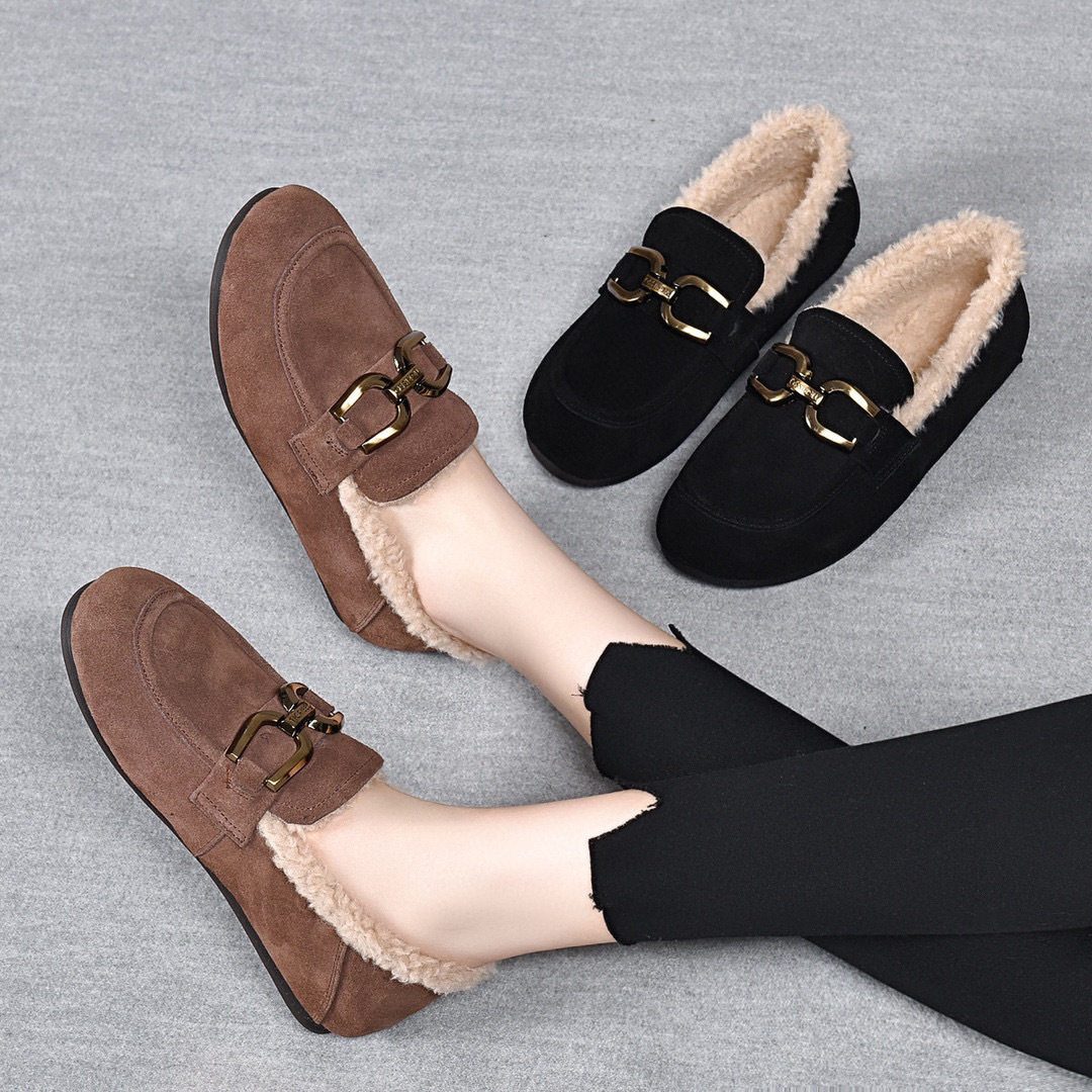 女棉鞋2022秋冬新款方扣毛毛鞋圆头平底舒适女鞋软底软面女豆豆鞋,女鞋,棉鞋,淘宝优惠券,粉丝福利购,淘宝优惠卷