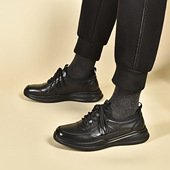 男散步鞋 男旅游鞋 2024秋冬黑色系带头层牛皮运动风休闲鞋 实体专供