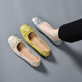 浅口豆豆鞋 平底温柔风仙女鞋 女2025春夏韩版 蝴蝶结一脚蹬芭蕾舞鞋