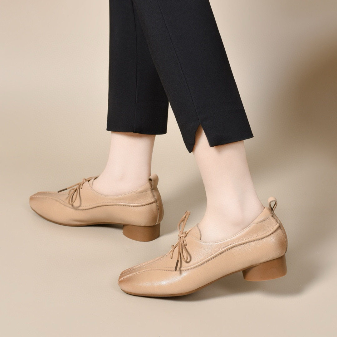 复古头层牛皮通勤系带小皮鞋2025春季新款女深口单鞋低平底乐福鞋,女鞋,乐福鞋（豆豆鞋）,淘宝优惠券,粉丝福利购,淘宝优惠卷